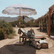 Parasol vintage rayé bleu marine avec franges ø180 x 230.