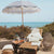 Parasol vintage rayé bleu marine avec franges ø180 x 230.