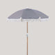 Parasol vintage rayé bleu marine avec franges ø180 x 230.