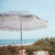 Parasol vintage rayé bleu marine avec franges ø180 x 230.
